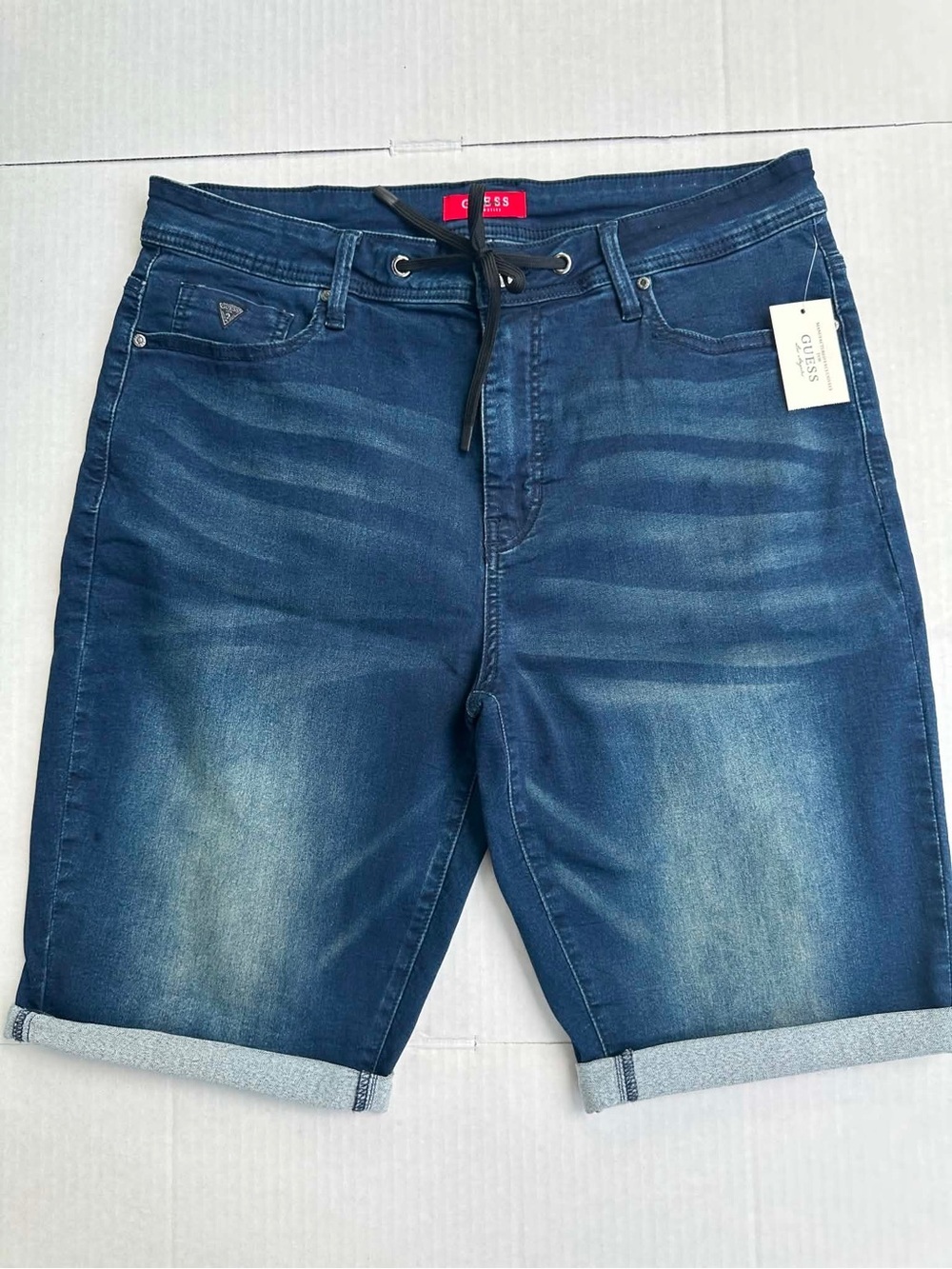 GUESS Men’s Indigo Washed Denim Drawstring Shorts SZ 36